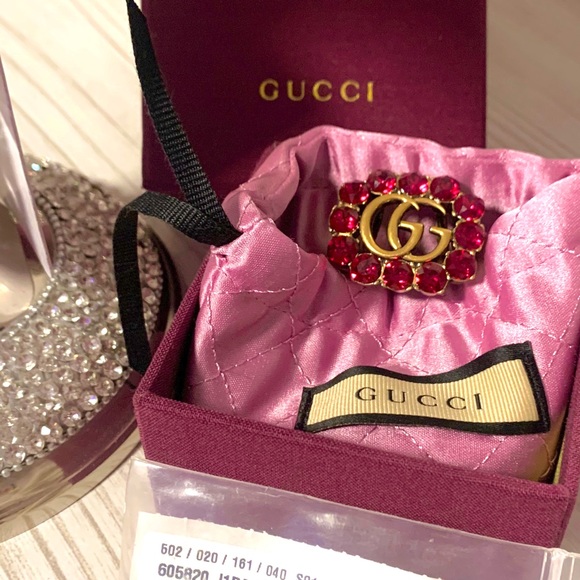💖💯🆕Gucci Marmont Double G Pink Crystal Ring in Gold - Picture 9 of 16